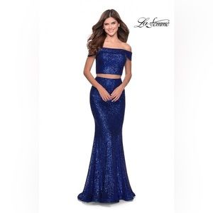 La Femme 28425 sequined 2 piece royal blue PROM evening gown dress size 8 nwt